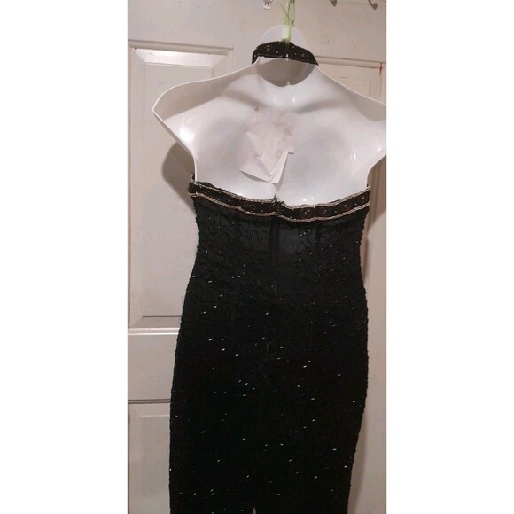Vintage Linsiano Beaded Dress with Gold Detail Choker, Black, Sz L - Picture 5 of 8